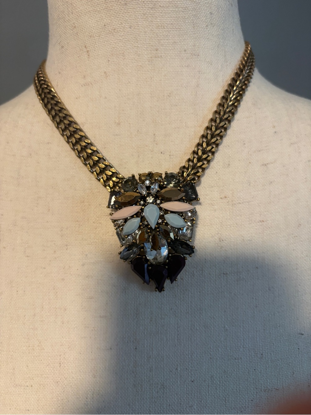J Crew Gold-Tone Necklace with Multi-Color Crystal Pendant